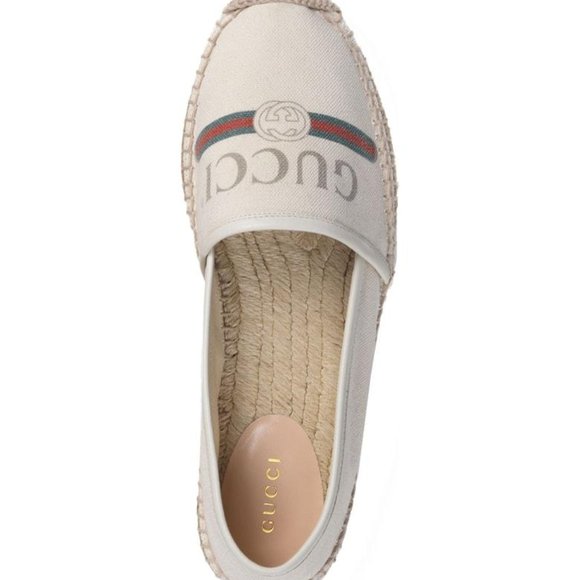 New Gucci Printed Canvas Espadrille Flats in White NEW IN BOX WITH SHOE BAGS - Picture 6 of 10